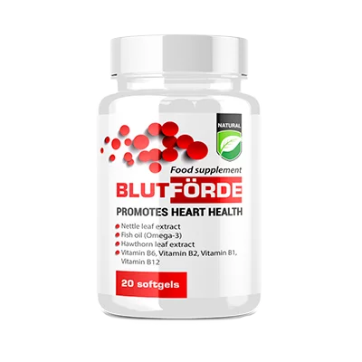 BlutForde Nahrungsergänzungsmittel für die Herzgesundheit in einer Flasche mit 20 Softgels